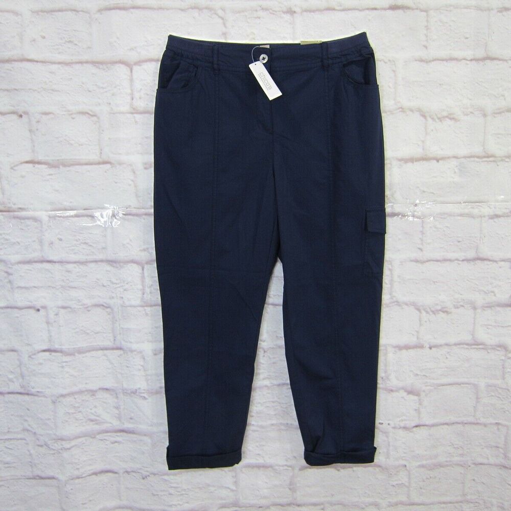 Chico's Fitigues Cargo Convertible Cuff Roll Pants Navy Blue Stretch Size 1.5, M